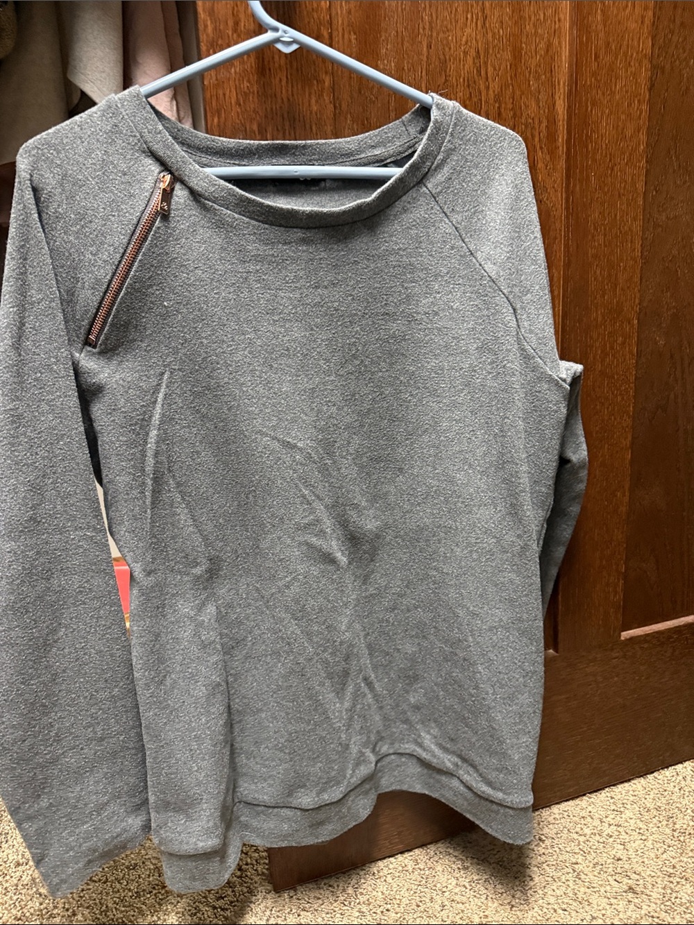 Gray Women's Pullover Sweater with Zip Detail